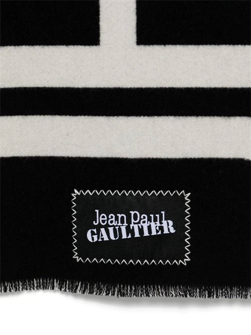 White/black virgin wool all-over logo scarf JEAN PAUL GAULTIER | 24/30-U-EC035PC5490001